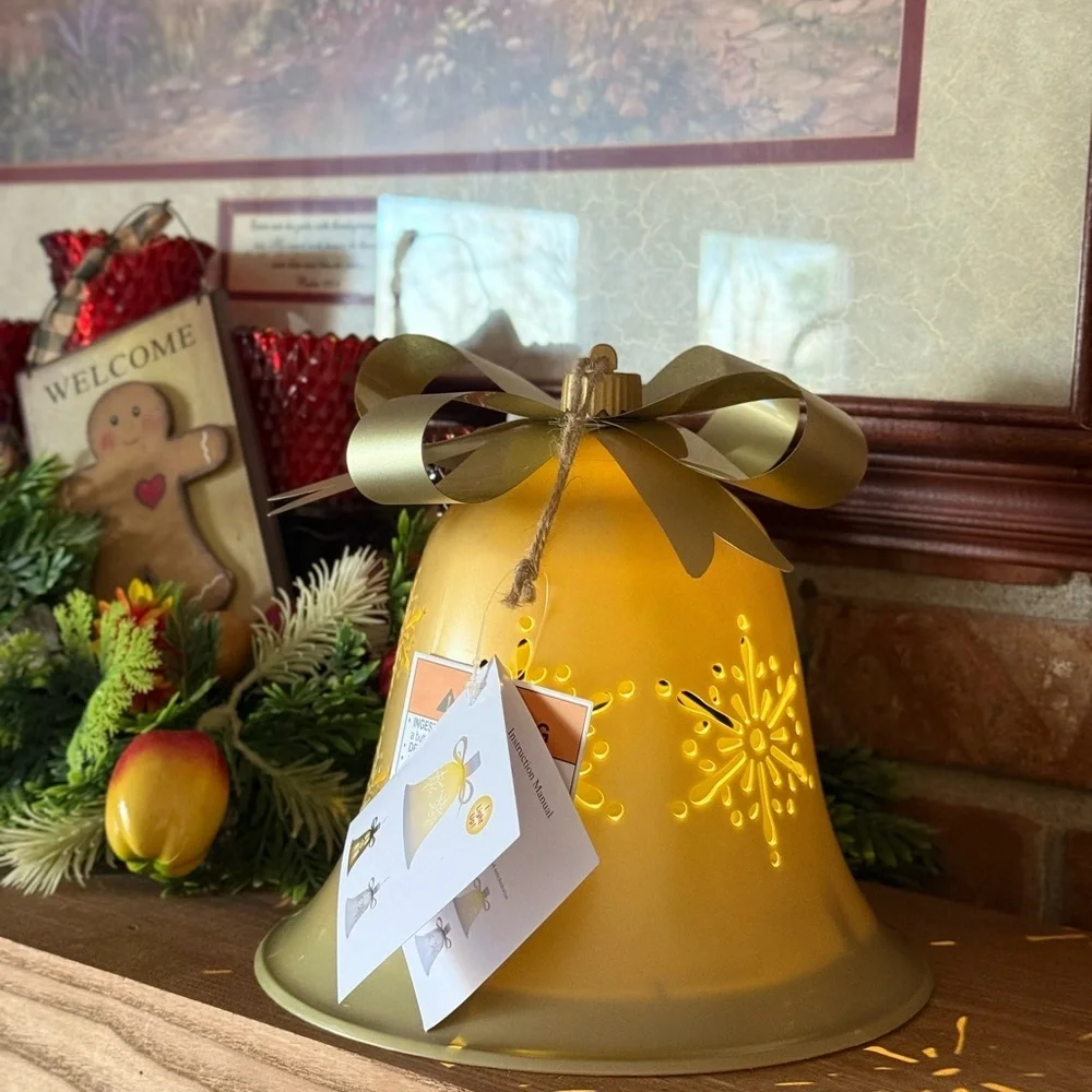 Decorative Table Top Bell Light Up in Gold Snowflakes NWT